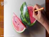 نقاشی هندوانه سه بعدی روی کاغذ