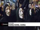 معترضان هنگ کنگی با ماسک های «گای فاکس» در خیابان