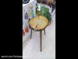 میز تنه درخت با پایه های چوبی خراطی شده- میز روستیک