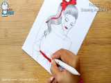 نقاشی دختری با کلیپس قرمز