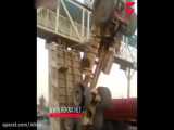عجیب ترین تصادف جهان در اصفهان / کامیون تک چرخ زد