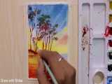 ✅ آموزش نقاشی جنگل غبارآلود با تکنیک آبرنگ 