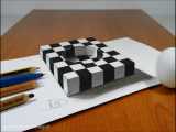 سعی کنید نقاشی 3 بعدی را روی کاغذ ، سوراخ شطرنج انجام دهید