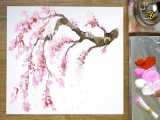 تکنیک نقاشی اکریلیک درخت شکوفه گیلاس