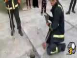 آتشنشانان زاهدان و نجات توله سگ