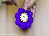 آموزش ساخت یک آویز بافتنی به شکل گل با استفاده از قاشق پلاستیکی