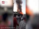 آتش سوزی وحشتناک بازار گل امام رضا علیه السلام کاملا در آتش سوخت