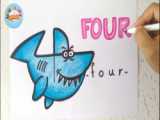 چگونه با عدد چهار 4 انگلیسی یک کوسه بکشیم how to draw a shark with four