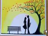 نقاشی جفت رمانتیک زیر درخت عشق طراحی روز ولنتاین