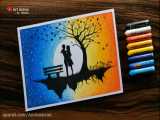 آموزش کشیدن نقاشی عاشقانه با مداد شمعی