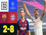 خلاصه بازی بارسلونا 2 - بایرن مونیخ 8 از مرحله یک چهارم نهایی لیگ قهرمانان اروپا 
