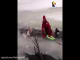 سگ گرفتار در دریاچه یخ زده با گریه و سر و صدا تقاضای کمک می کنه
