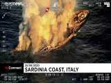 ویدئوی خیره‌کننده سوختن و غرق شدن کشتی تفریحی در ساحل ایتالیا