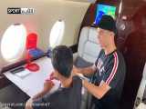 بازی رونالدو با پسرش در هواپیما شخصی