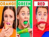 چالش مجازات غذا به مدت 24 ساعت خوردن غذا فقط رنگ سبز و نارنجی و قرمز