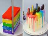 تزیین کیک رنگین‌کمان - کیک ساده و سریع