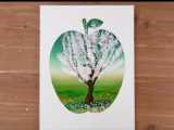 آموزش نقاشی با رنگ اکریلیک : نقاشی درخت سیب درون یک سیب
