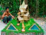 ساخت خانه ای زیبا با چوب بامبو برای بچه گربه ها | (لانه‌های دست‌ساز 27)