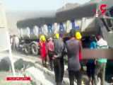 تصادف تریلی و اتوبوس در جاده کهنوج به رودان (دوراهی منوجان) استان کرمان