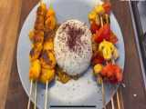 جوجه کباب زعفرونی، قارچ کبابی و گوجه با نواب