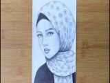 اموزش طراحی با مداد دختر با حجاب
