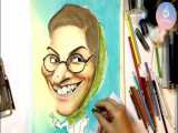 آموزش طراحی کاریکاتور چهره خانم سوسن پرور قدم به قدم