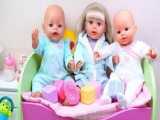 دو عروسک نوزاد و مامان روتین برنامه صبحگاهی - عروسک بازی دخترانه