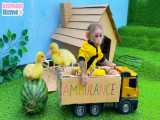 کامیون سواری بچه میمون و بازی با جوجه اردک