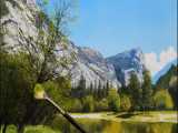 نقاشی واقعی رنگ روغن از روی عکس197_رنگ آمیزی کوه ها و درختان