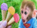 بستنی خوردن بامزه بچه میمون