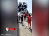 تلاش آتش‌نشانان برای خاموش کردن آتش کامیون‌ها در گمرک دوغارون