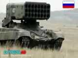 شلیک ممتد راکت های ترموباریک از راکت انداز TOS-1A روسیه