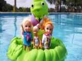 سرگرمی استخر السا و آنا ~ پارک آبی، سرسره آبی برای عروسک های باربی