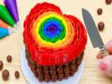 کیک مینیاتوری - تزیین کیک بادکنکی رنگین کمانی رنگارنگ - کیک کوچک خوشمزه