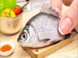 آشپزی مینیاتوری - ماهی کبابی رنگارنگ مینیاتوری - مینی غذای خوشمزه