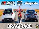 مسابقه درگ Rally Bike و Toyota Supra و GR Yaris