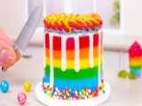 مینی کیک تکشاخ - تزئین کیک تکشاخ رنگین کمانی مینیاتوری - کیک و شیرینی