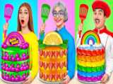 چالش خنده دار غذایی  کیک های چند لایه ای رنگی  بانوان سرگرمی تفریحی