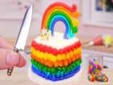 مینی کیک رنگارنگ - تزیین کیک رنگین کمانی رنگارنگ مینیاتوری - کیک مینیاتوری