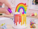 مینی کیک رنگین کمانی   تزیین کیک یونیکورن مینیاتوری   بانوان آشپزی شیرینی