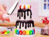 مینی کیک تولد ، تزیین چیزکیک شگفت انگیز رنگین کمان ، کیک و شیرینی مینیاتوری