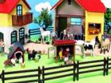 بازی با اسباب بازی حیوانات مزرعه/دیوراما/حیوانات جدید در روستا