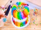 کیک رنگین کمانی مینیاتوری - مینی کیک با آبنبات ام اند ام - کیک و شیرینی