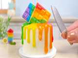 کیک شیرین رنگین کمانی - تزیین کیک باترکریم مینیاتوری - کیک شکلاتی مینیاتوری