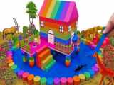 شن بازی کودکانه - ساخت خانه کوچک روی استخر اسلایم با ماسه جنبشی