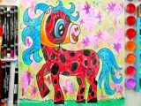 آموزش نقاشی به کودکان - نقاشی اسب رنگارنگ -  نقاشی
