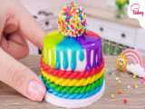 کیک رنگین کمانی کیت کت | تزیین کیک | ساخت کیک فوندانت مینی