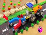 برداشت محصولات مزرعه با تراکتور اسباب بازی - ماشین اسباب بازی