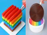 کیک شکلاتی رنگین کمانی | تزیین کیک رنگین کمانی کوکوملون مینیاتوری | کیک کوچک