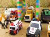 Rescue car with dump truck and excavator | Funny stories police car | BIBO TOYS